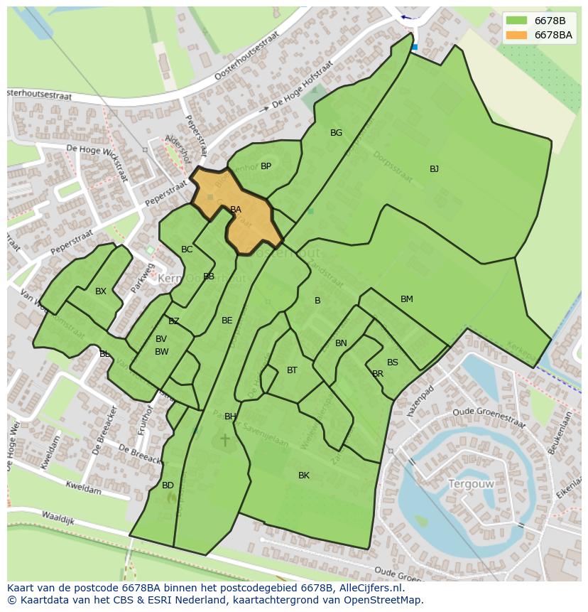 Afbeelding van het postcodegebied 6678 BA op de kaart.