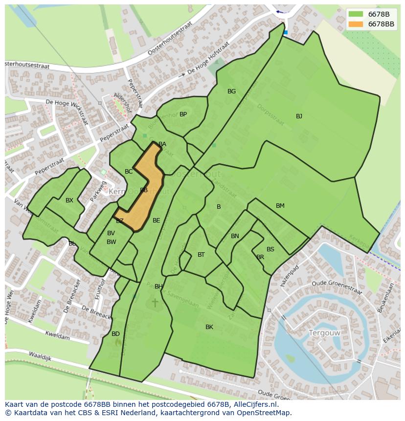 Afbeelding van het postcodegebied 6678 BB op de kaart.