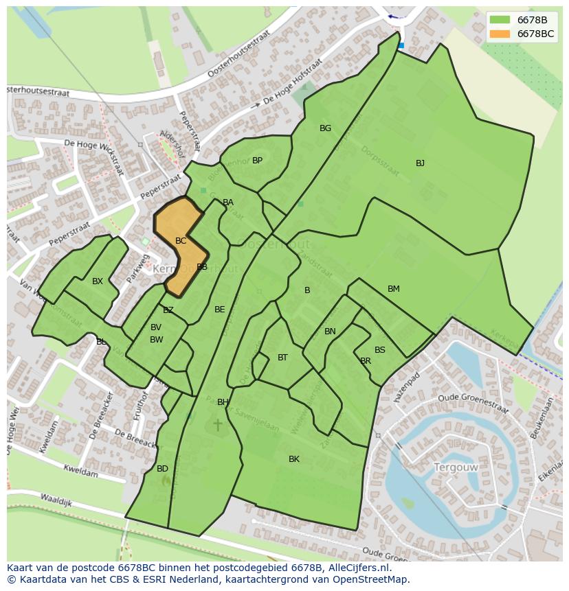 Afbeelding van het postcodegebied 6678 BC op de kaart.