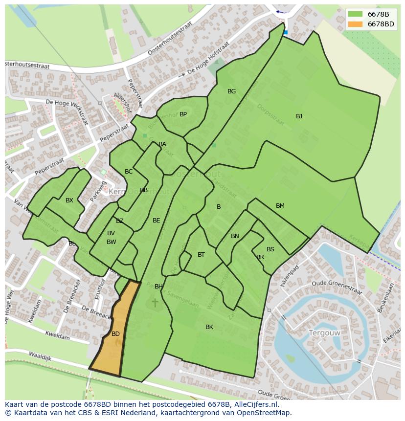 Afbeelding van het postcodegebied 6678 BD op de kaart.