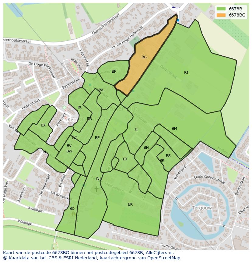 Afbeelding van het postcodegebied 6678 BG op de kaart.