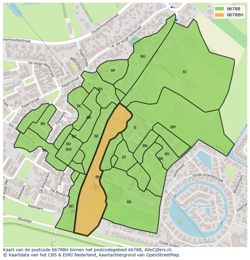 Afbeelding van het postcodegebied 6678 BH op de kaart.