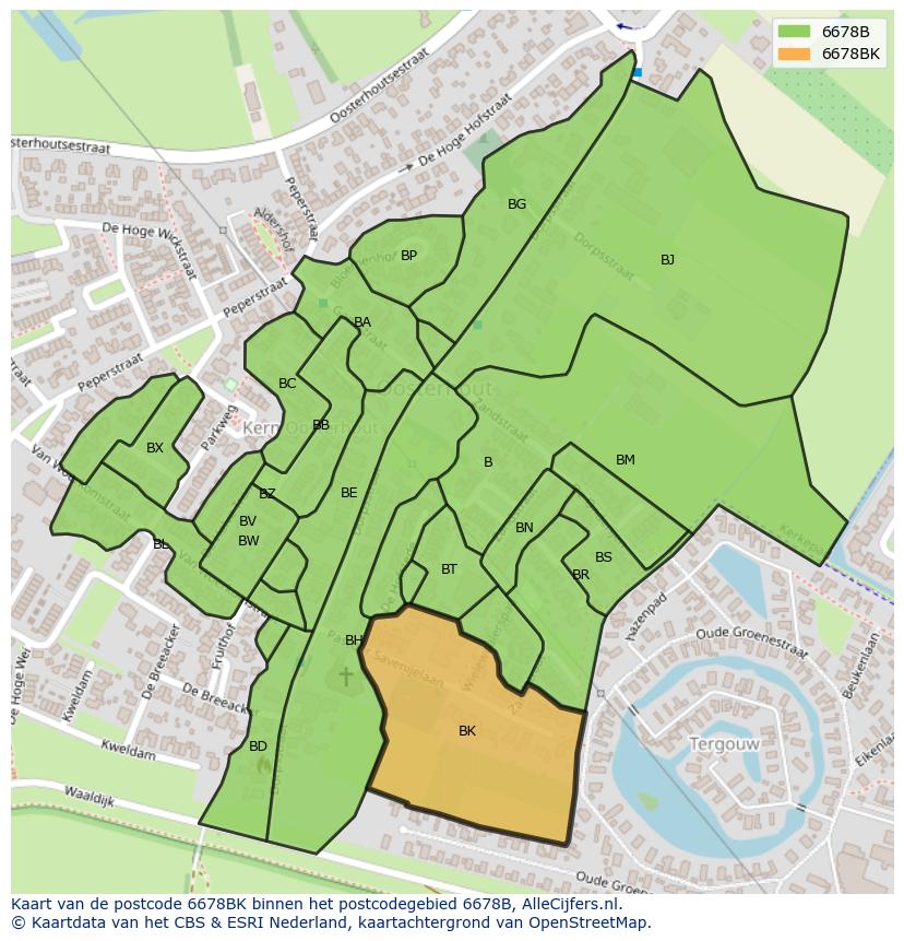Afbeelding van het postcodegebied 6678 BK op de kaart.