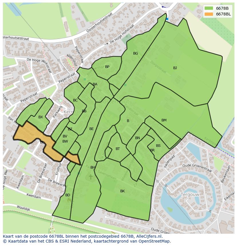 Afbeelding van het postcodegebied 6678 BL op de kaart.