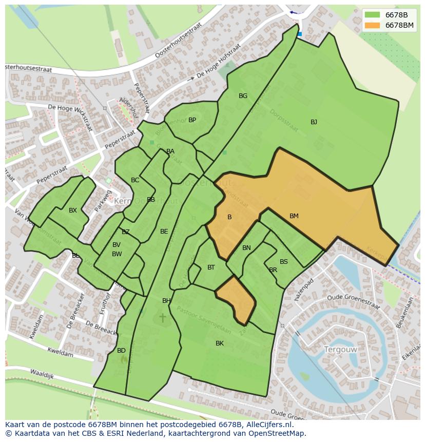 Afbeelding van het postcodegebied 6678 BM op de kaart.