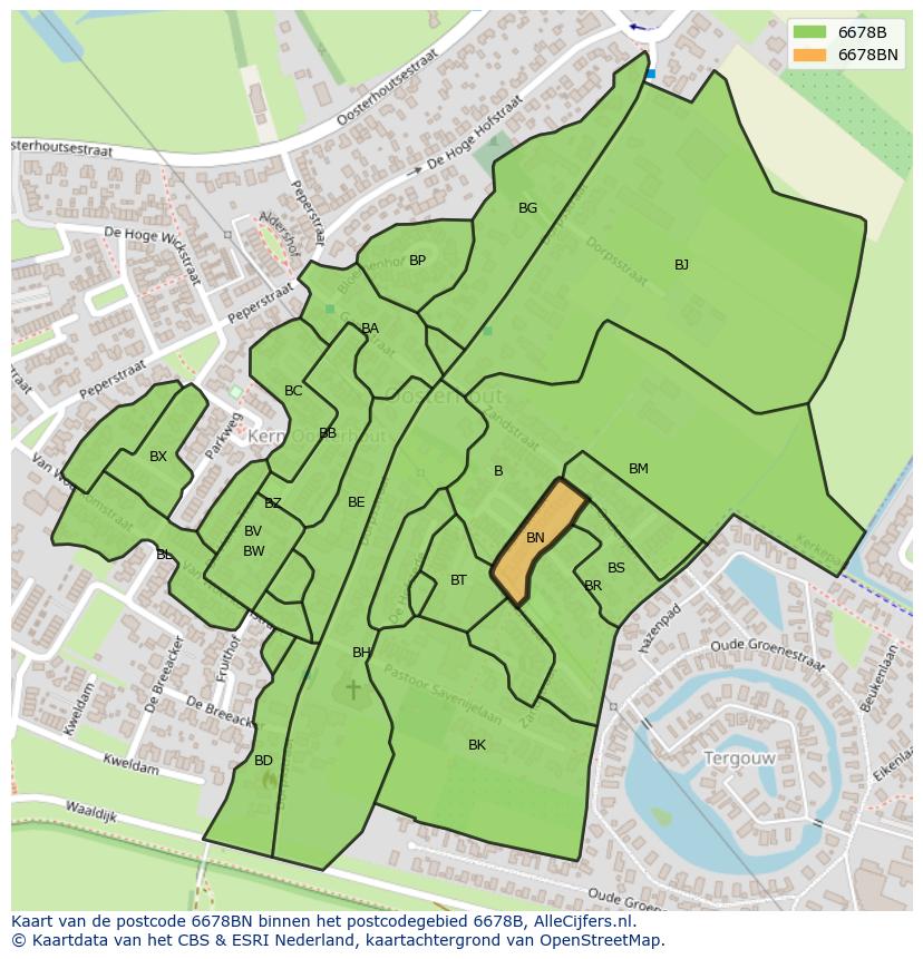 Afbeelding van het postcodegebied 6678 BN op de kaart.
