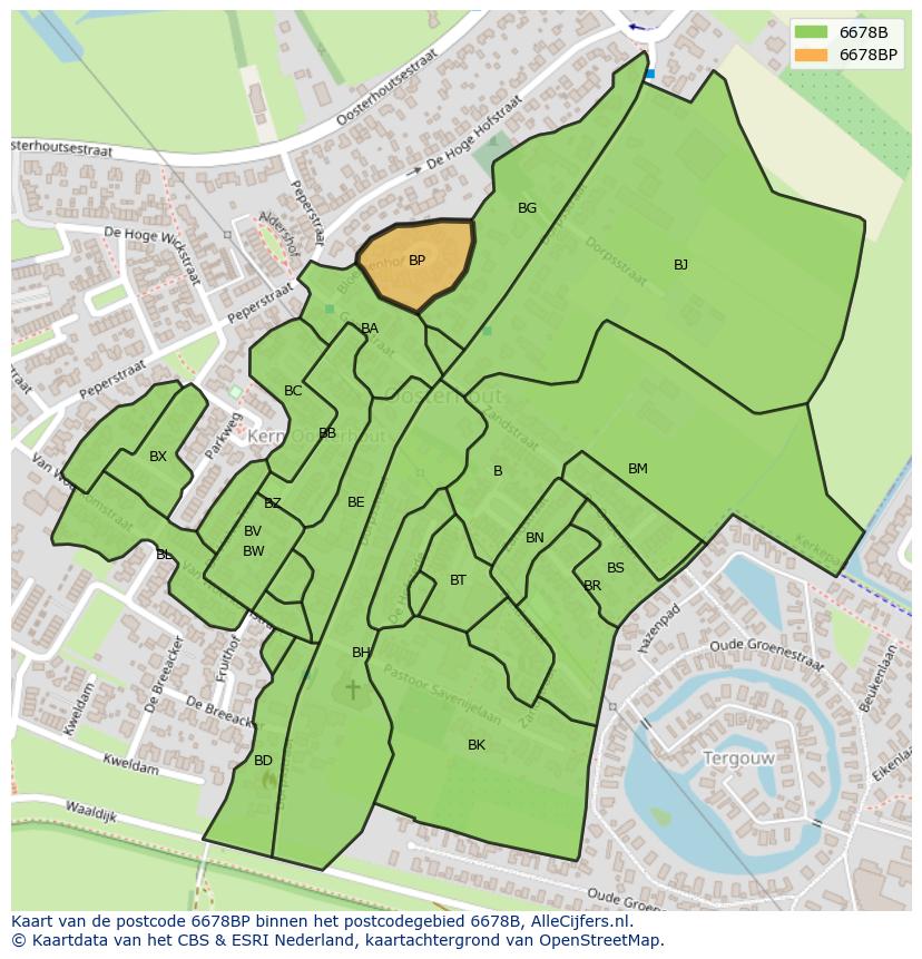 Afbeelding van het postcodegebied 6678 BP op de kaart.