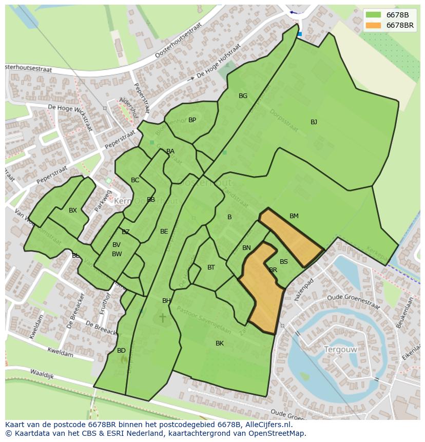 Afbeelding van het postcodegebied 6678 BR op de kaart.