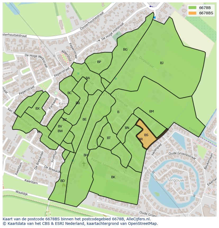 Afbeelding van het postcodegebied 6678 BS op de kaart.