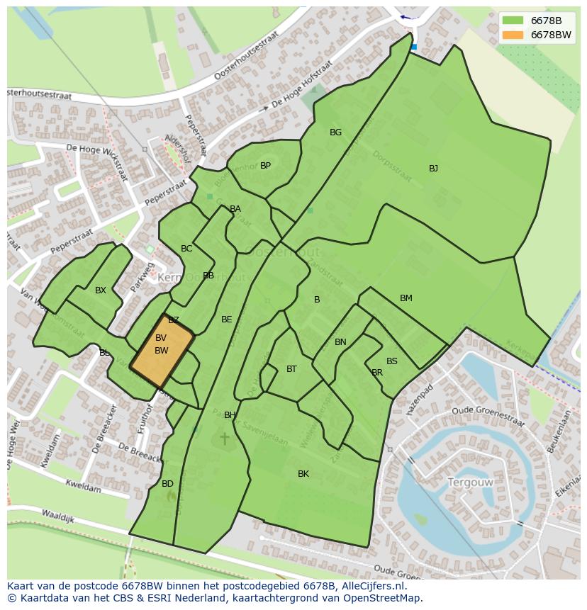 Afbeelding van het postcodegebied 6678 BW op de kaart.