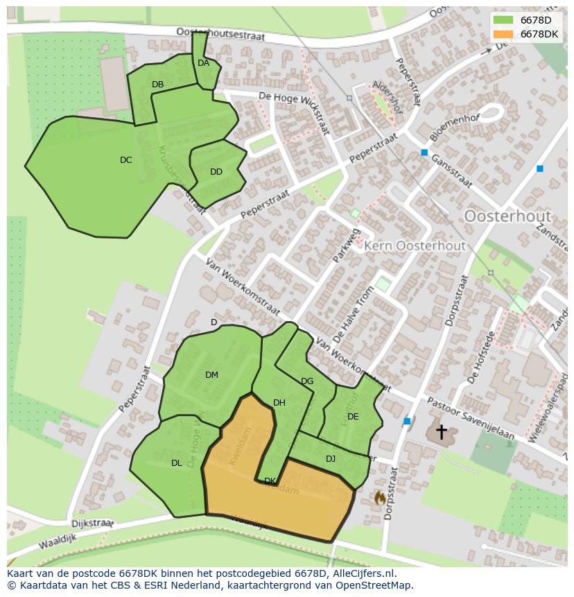 Afbeelding van het postcodegebied 6678 DK op de kaart.