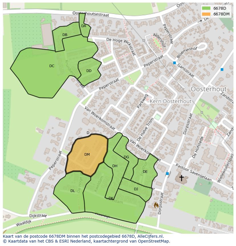 Afbeelding van het postcodegebied 6678 DM op de kaart.