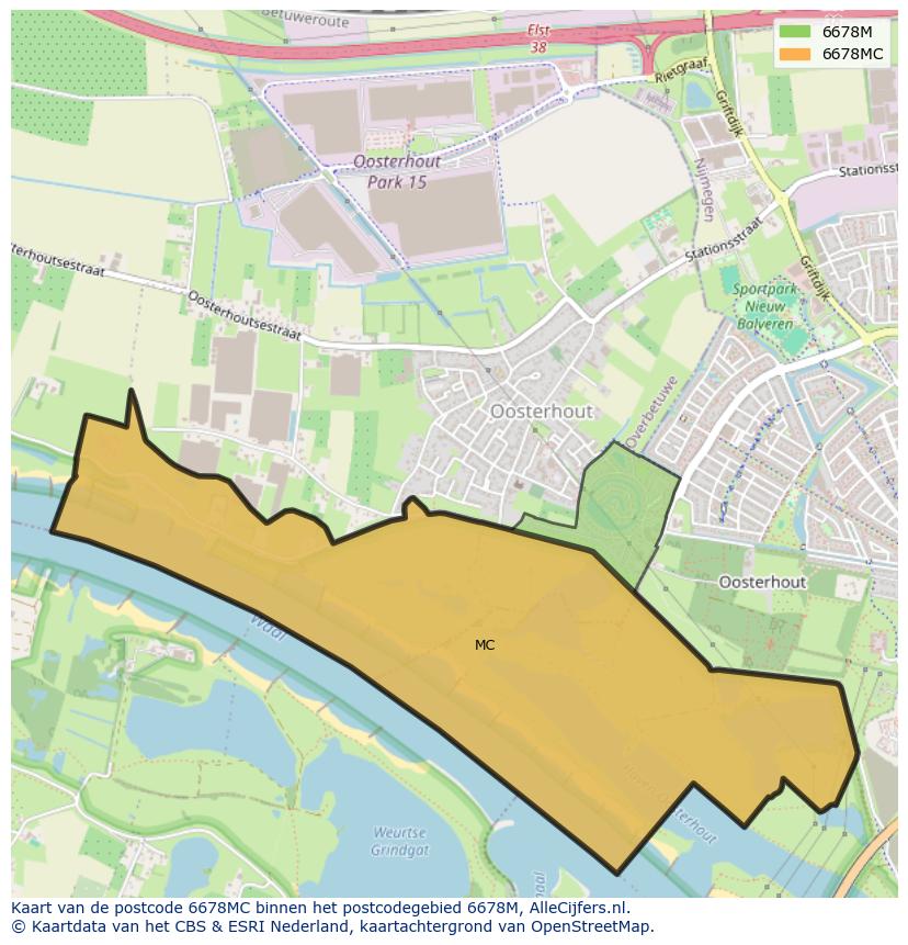 Afbeelding van het postcodegebied 6678 MC op de kaart.