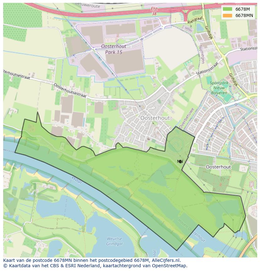 Afbeelding van het postcodegebied 6678 MN op de kaart.
