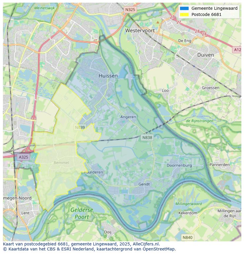 Afbeelding van het postcodegebied 6681 op de kaart.