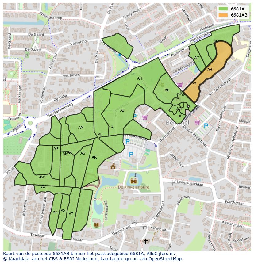 Afbeelding van het postcodegebied 6681 AB op de kaart.