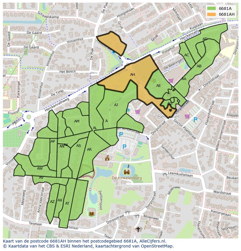 Afbeelding van het postcodegebied 6681 AH op de kaart.