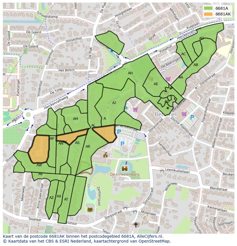 Afbeelding van het postcodegebied 6681 AK op de kaart.