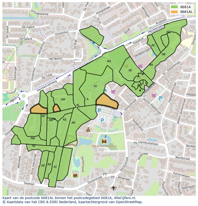 Afbeelding van het postcodegebied 6681 AL op de kaart.