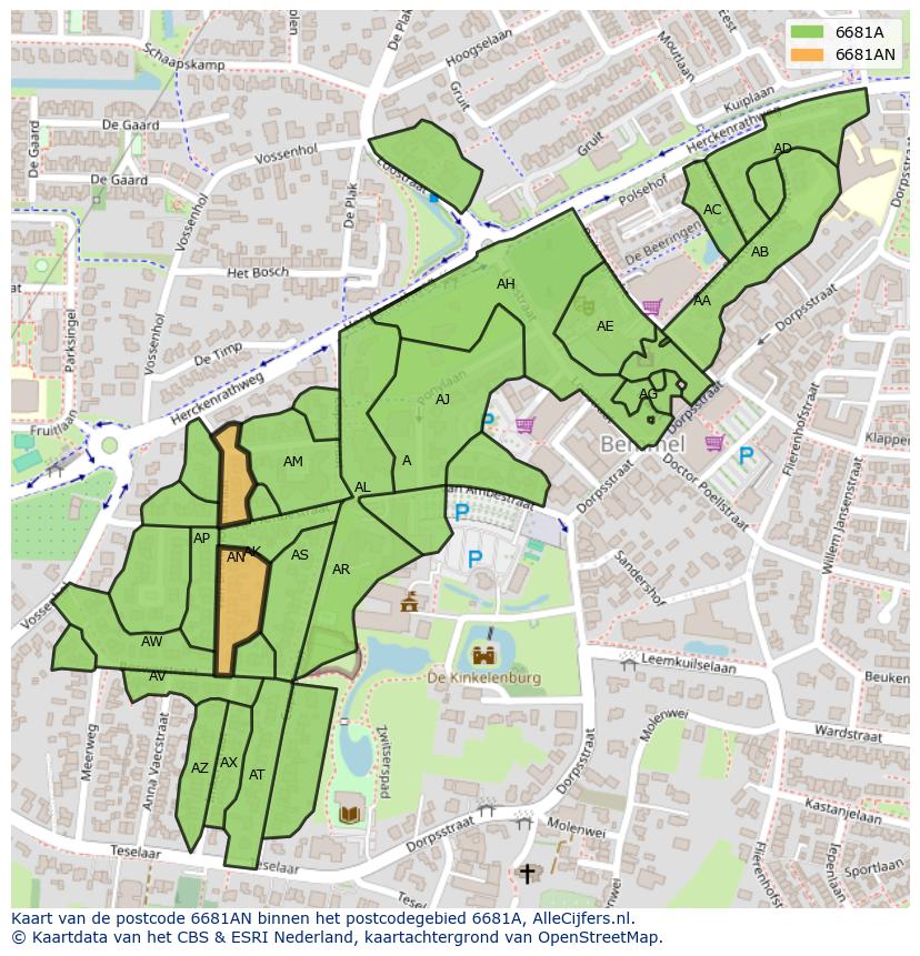 Afbeelding van het postcodegebied 6681 AN op de kaart.