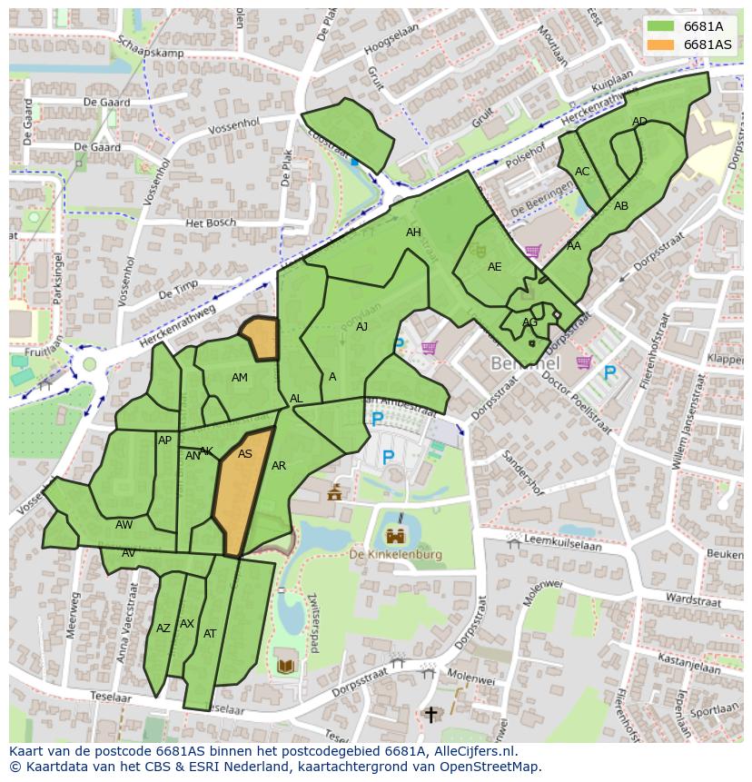 Afbeelding van het postcodegebied 6681 AS op de kaart.