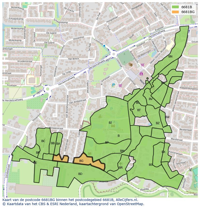 Afbeelding van het postcodegebied 6681 BG op de kaart.