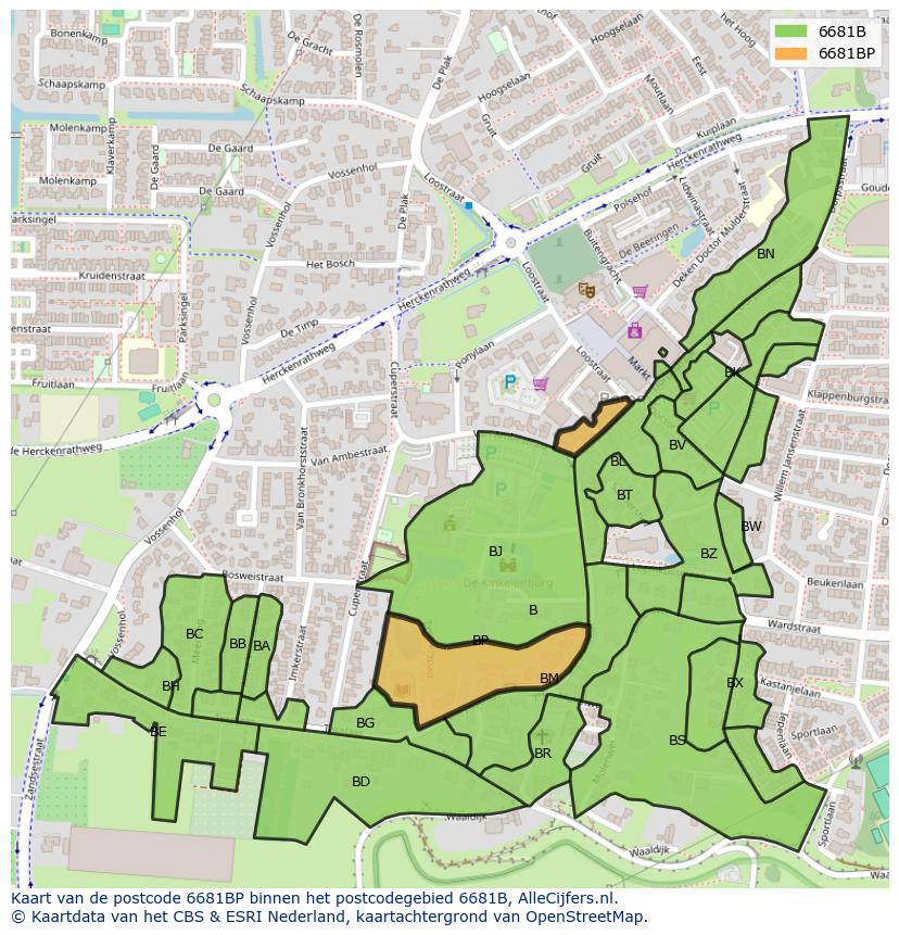 Afbeelding van het postcodegebied 6681 BP op de kaart.