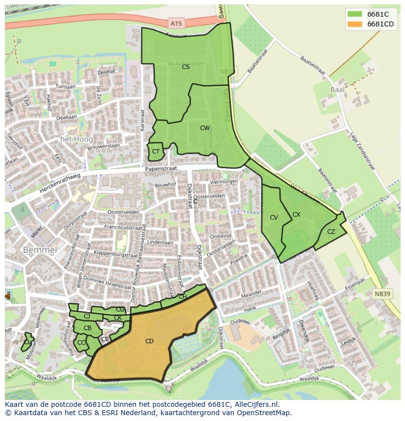 Afbeelding van het postcodegebied 6681 CD op de kaart.