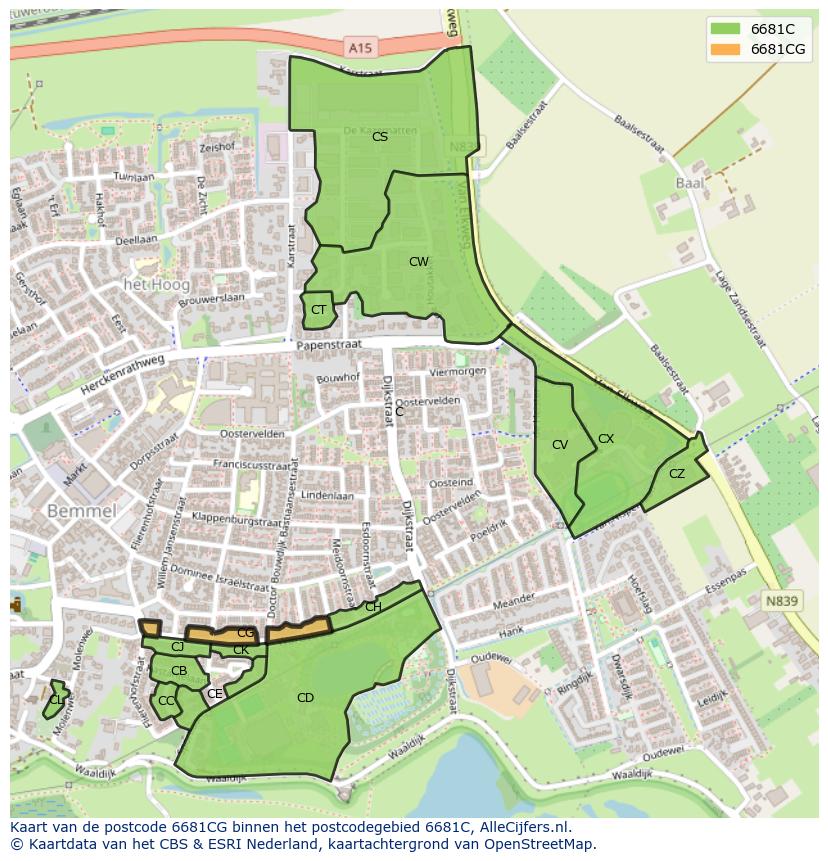 Afbeelding van het postcodegebied 6681 CG op de kaart.