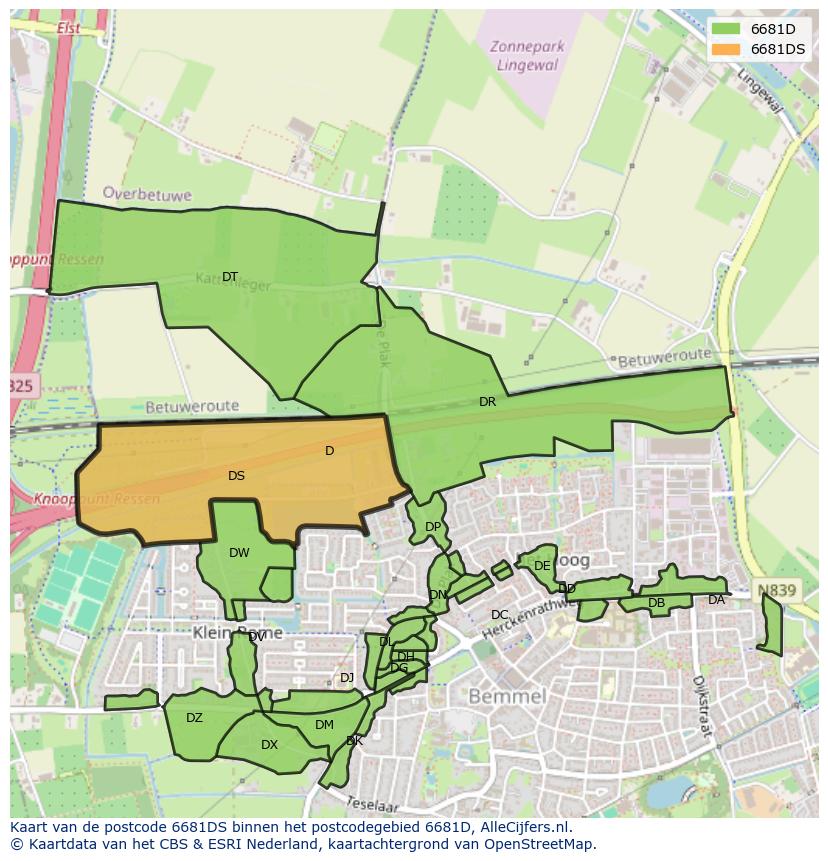 Afbeelding van het postcodegebied 6681 DS op de kaart.
