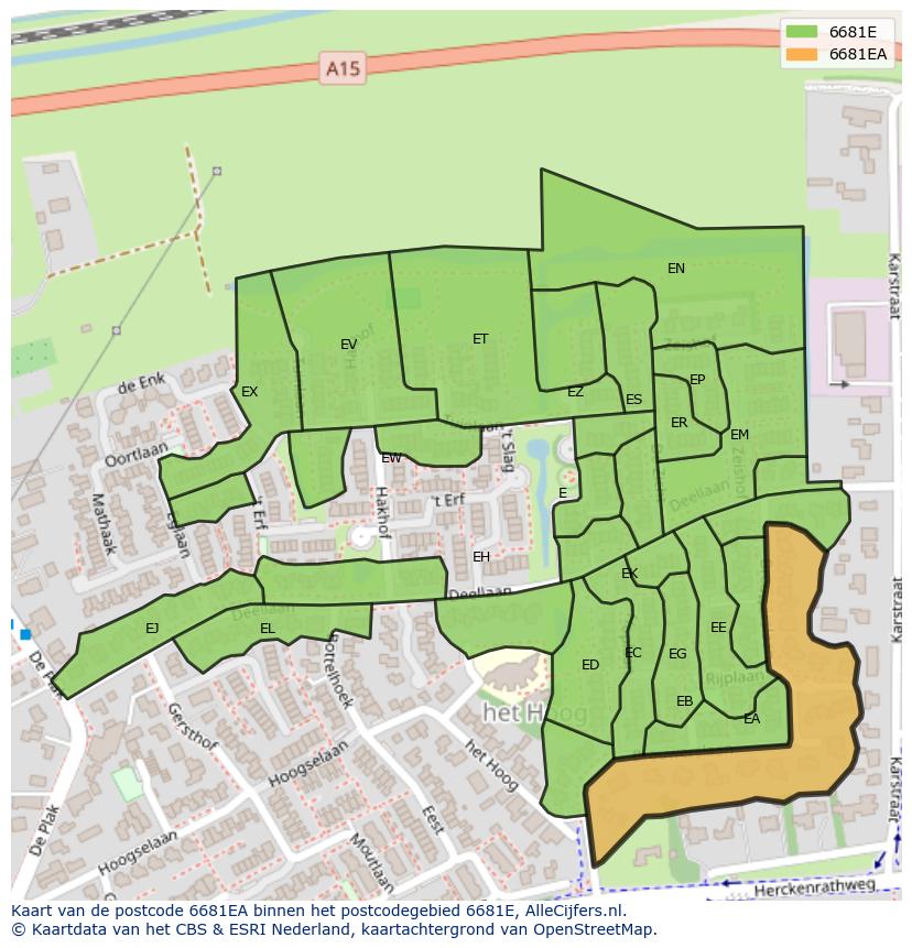 Afbeelding van het postcodegebied 6681 EA op de kaart.
