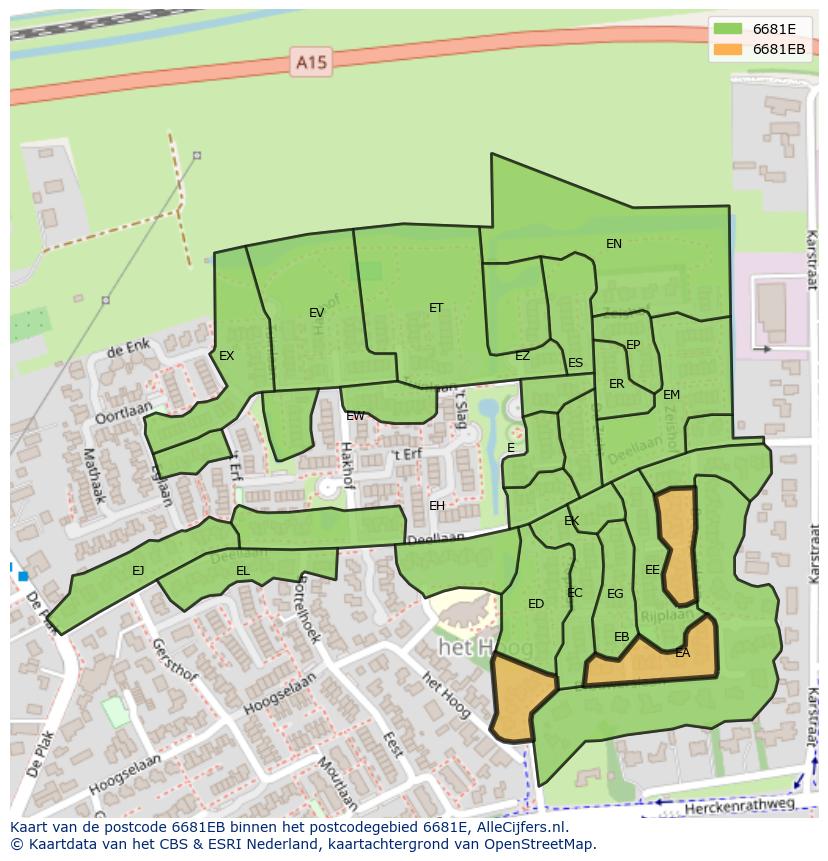 Afbeelding van het postcodegebied 6681 EB op de kaart.