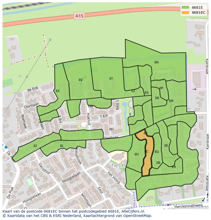 Afbeelding van het postcodegebied 6681 EC op de kaart.