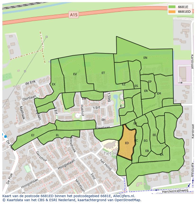 Afbeelding van het postcodegebied 6681 ED op de kaart.