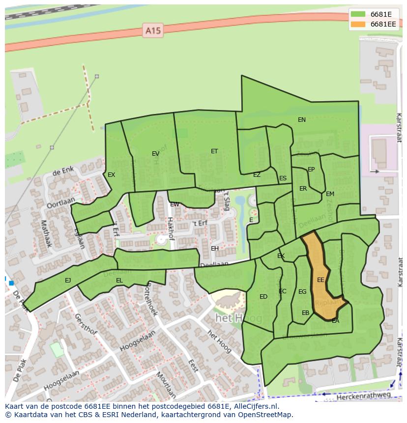 Afbeelding van het postcodegebied 6681 EE op de kaart.