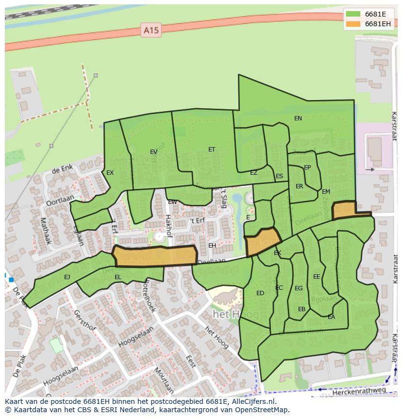 Afbeelding van het postcodegebied 6681 EH op de kaart.