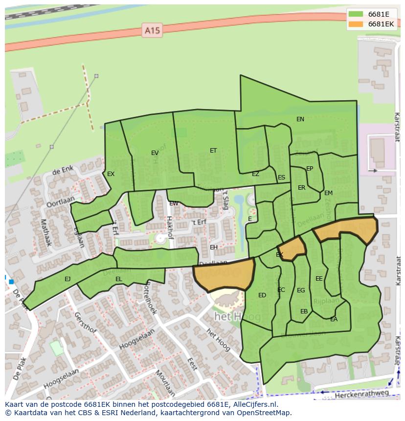 Afbeelding van het postcodegebied 6681 EK op de kaart.