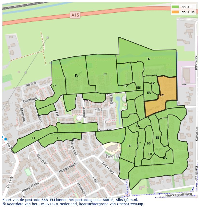 Afbeelding van het postcodegebied 6681 EM op de kaart.