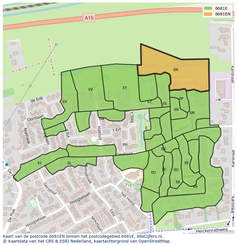 Afbeelding van het postcodegebied 6681 EN op de kaart.