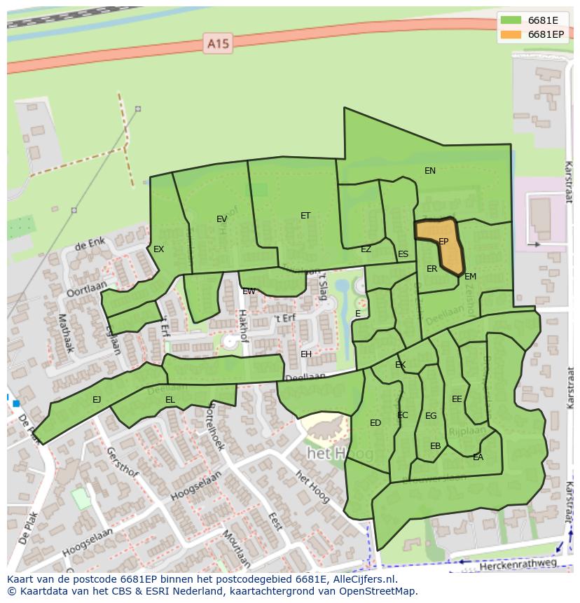 Afbeelding van het postcodegebied 6681 EP op de kaart.