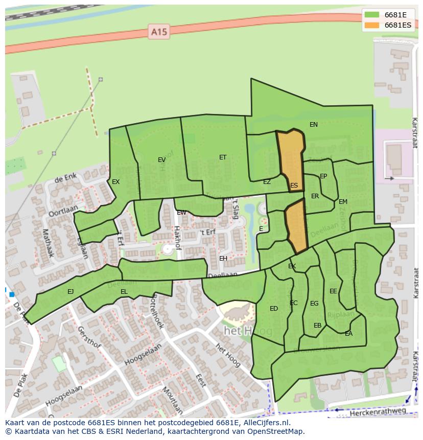 Afbeelding van het postcodegebied 6681 ES op de kaart.