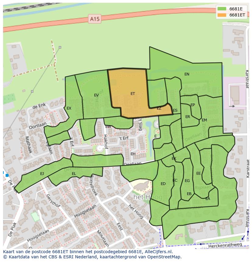Afbeelding van het postcodegebied 6681 ET op de kaart.