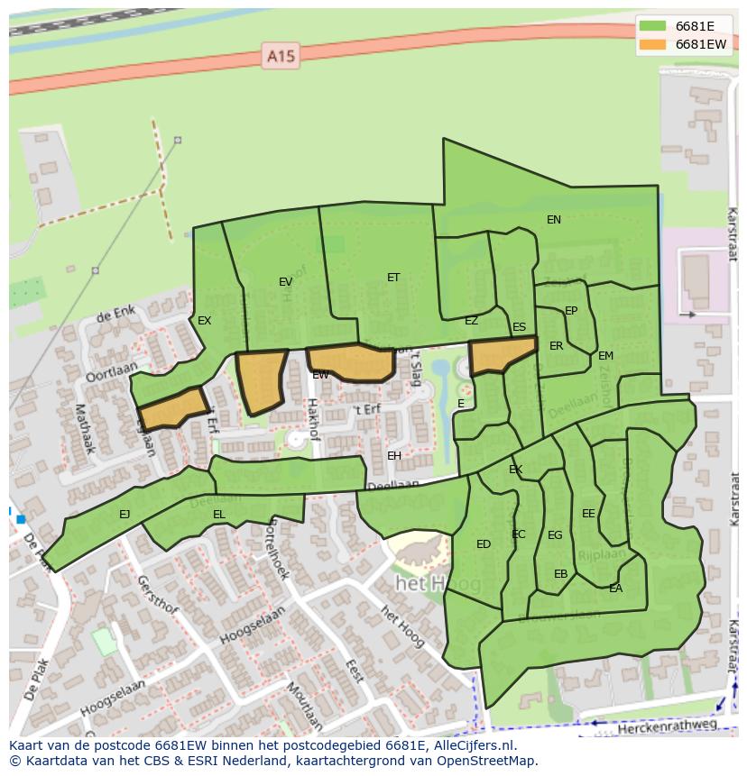 Afbeelding van het postcodegebied 6681 EW op de kaart.