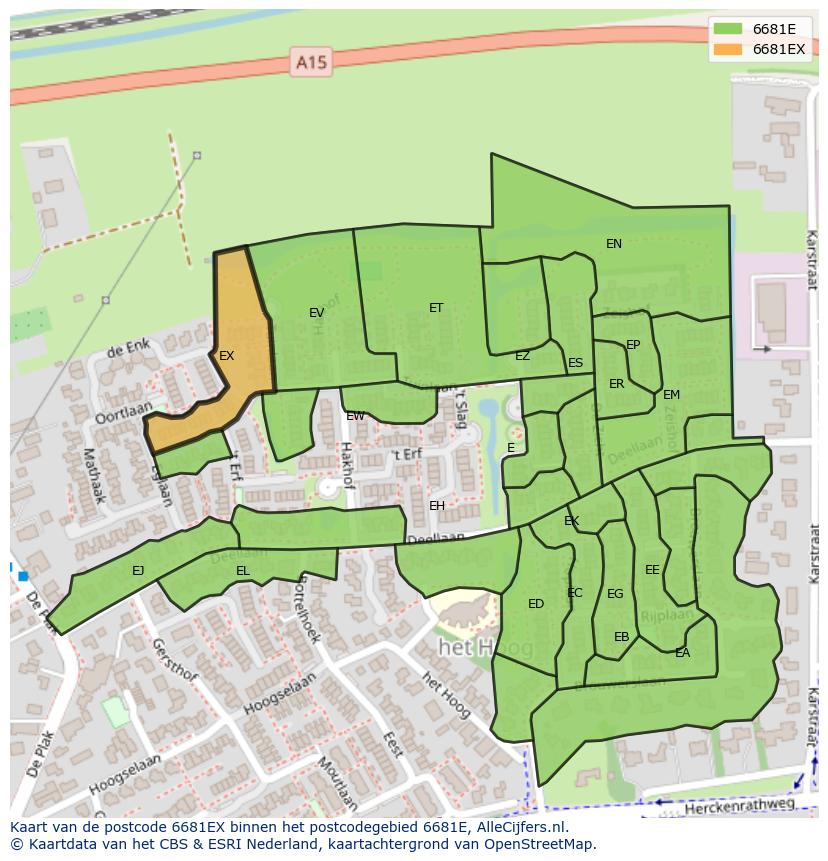 Afbeelding van het postcodegebied 6681 EX op de kaart.