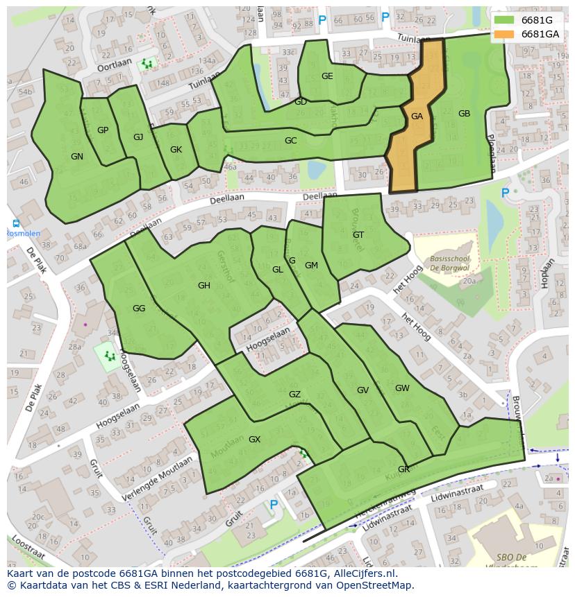 Afbeelding van het postcodegebied 6681 GA op de kaart.