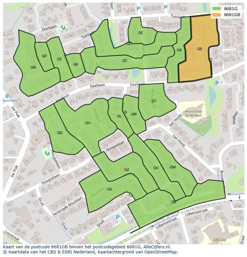 Afbeelding van het postcodegebied 6681 GB op de kaart.