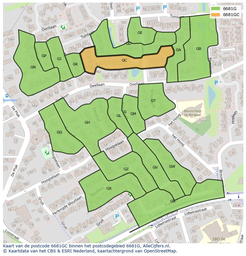 Afbeelding van het postcodegebied 6681 GC op de kaart.