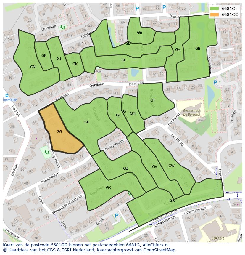 Afbeelding van het postcodegebied 6681 GG op de kaart.