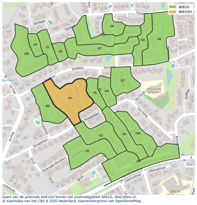 Afbeelding van het postcodegebied 6681 GH op de kaart.