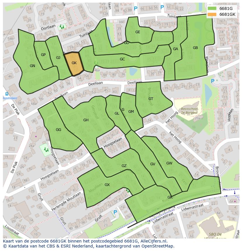 Afbeelding van het postcodegebied 6681 GK op de kaart.